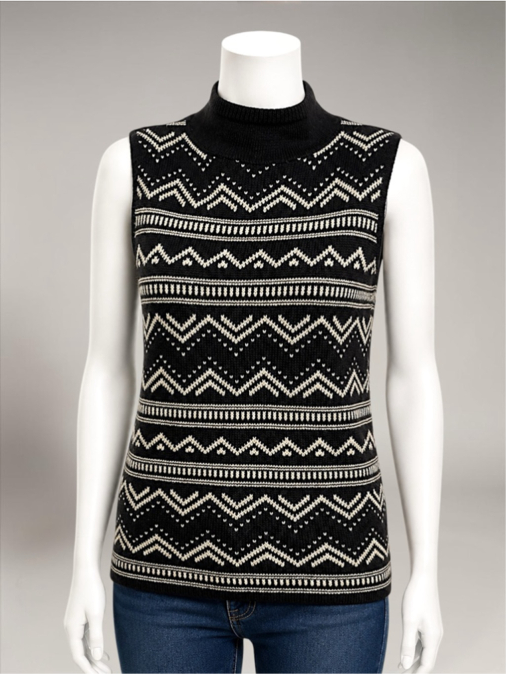 Liz Claiborne Collection Fair Isle Knit Sleeveless Mock Turtleneck Sweater